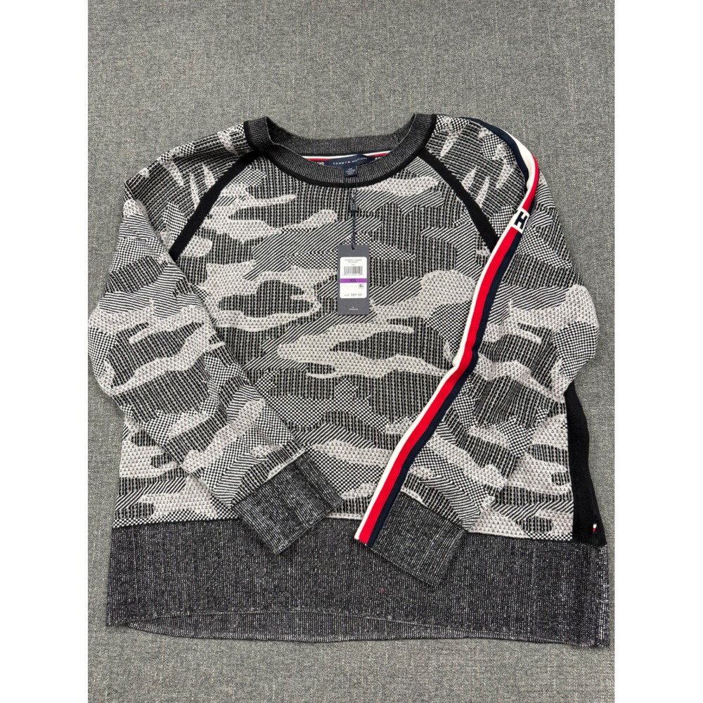 Tommy Hilfiger Nordic Lights Camo Sweater XXL Grey White Stripe J9JSH431 NWT